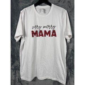 Very Merry Mama Graphic T-Shirt XL Bella+Canvas 100% Cotton White & Red Plaid